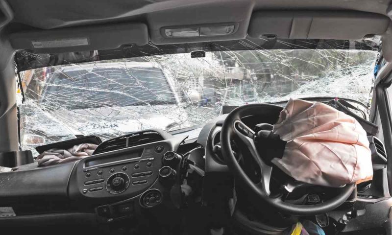An airbag deploying