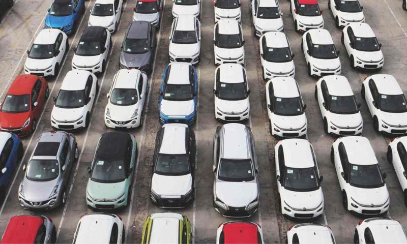 Fleet of parked vehicles